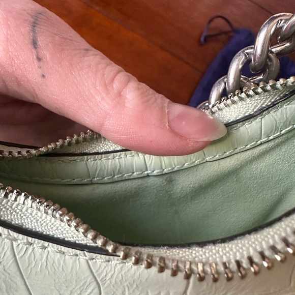 Tory Burch Mini Mint Croc-Embossed Wristlet with Crossbody Strap - Picture 10 of 11